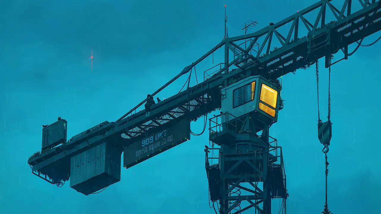 a solarized image of a crane