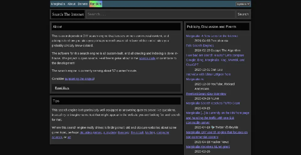 Screenshot of search.marginalia.nu